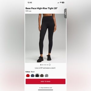 NEW Lululemon base pace high rise 28” Size 0